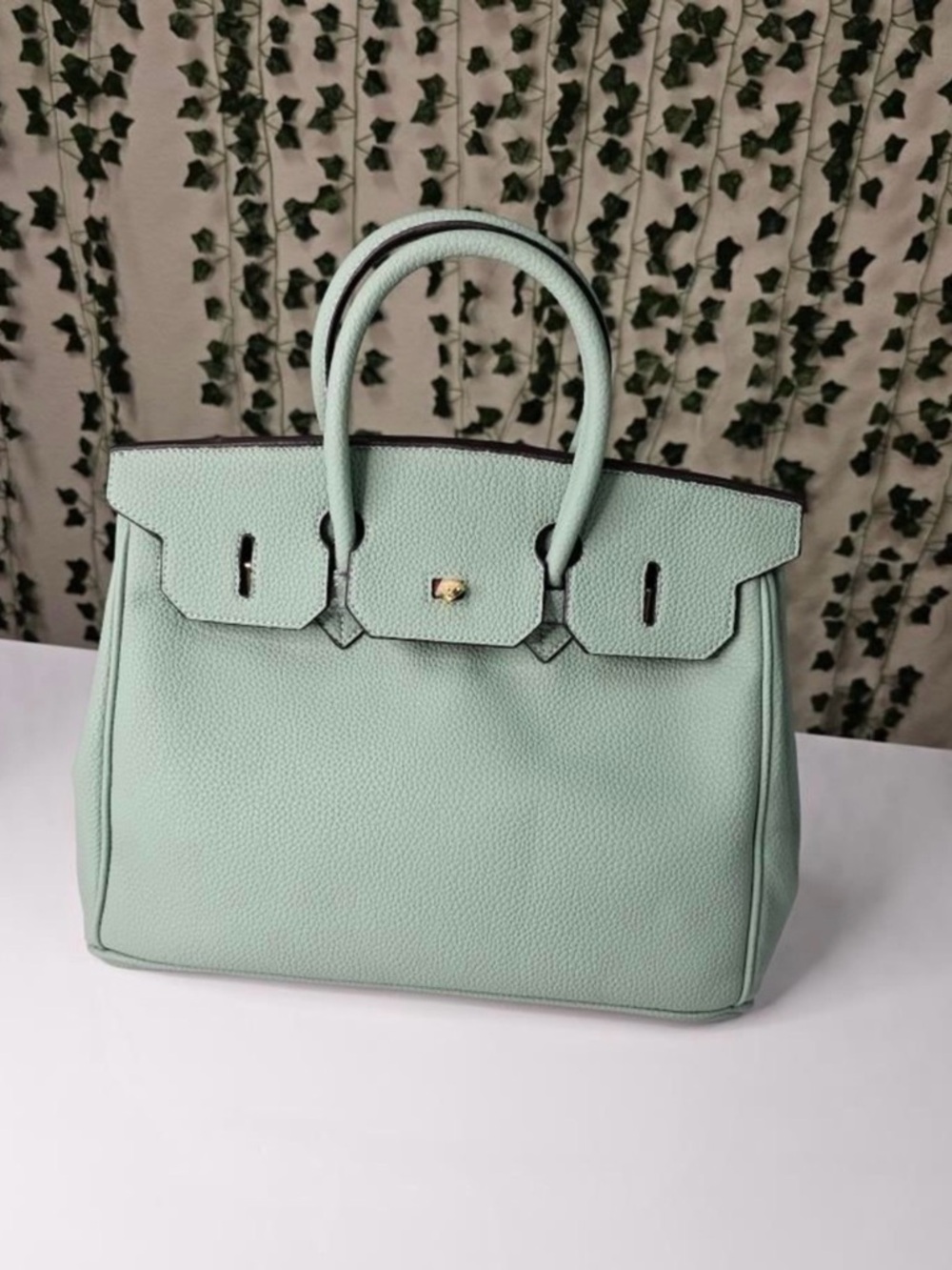 Large Structured Top-Handle Leather Satchel in Mint Green 35cm *New*